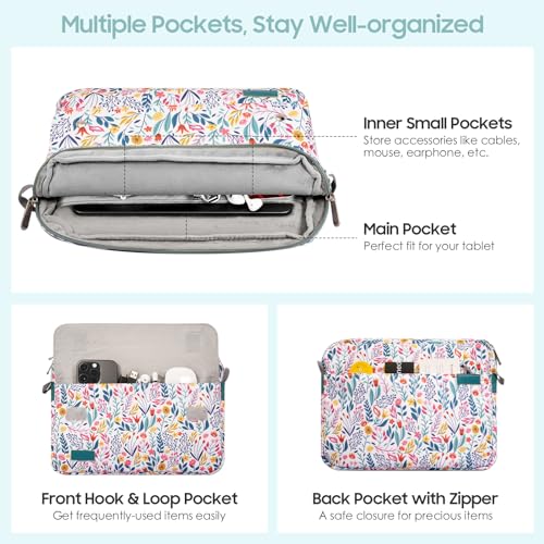 TiMOVO 9-11" Tablet Sleeve with Strap for iPad A16 Tab, Flowers | Protective Carrying Case with Adjustable Shoulder Strap & Pocket, Fits iPad 10th/9th-7th Gen, Air 11/5th/4th, Tab A9+ 11" - color: Flowers