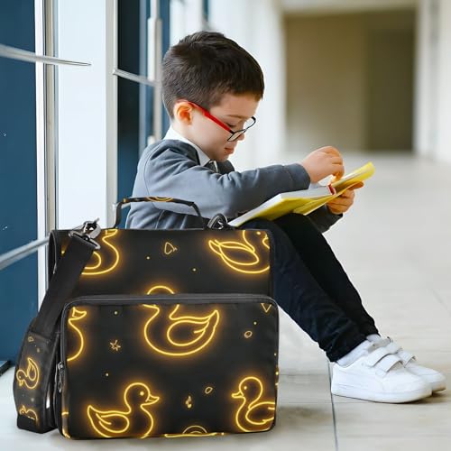of Yellow Glitter Duckies 3 D-Ring 2 inch Zipper Binder Bag with Shoulder Strap, Multi-Pocket Portfolio Organizer Case for 13 Inch Laptop Middle School - color: Of Yellow Glitter Duckies