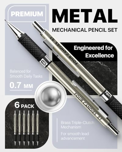 6PCS Metal Mechanical Pencil Set with 0.7mm Medium Point, 360 Leads, 12 Erasers, Art Mechanical Pencils Pack with Storage Case for School Writing, Sketching, Drawing & Professional Drafting - size: 6 Count (Pack of 1)