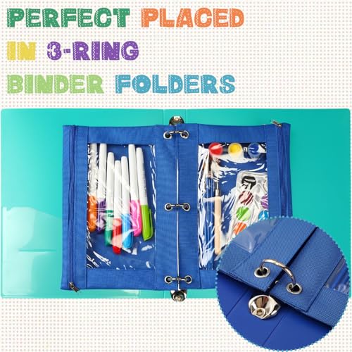 Marspark 30 Packs Pencil Pouch 3 Ring Binder Pen Pouch Cloth Pencil Pouches Zipper Pen Case Bag with Clear Window for Office Writing Supplies Gifts (10 Color) - color: 10 Color