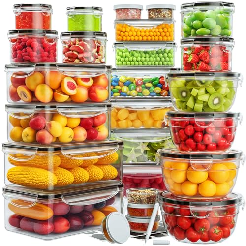 52 PCS Food Storage Containers with Lids Airtight (26 Lids & 26 Containers)- Reusable Plastic Leakproof Meal-Prep Container for Kitchen Storage Organization Microwave/Dishwasher Safe with Labels & Pen - color: 26 Pack