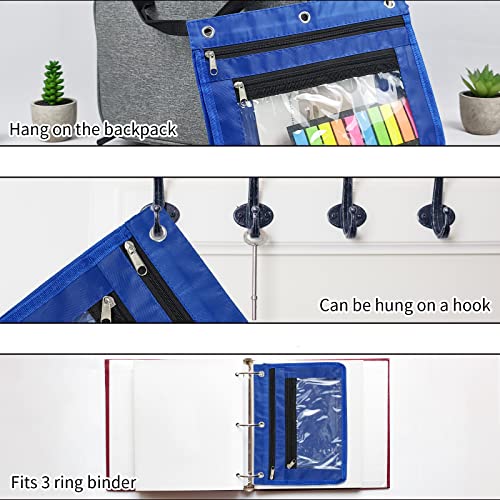 YoeeJob 2 Pack 1 Inch Expandable Zipper Pencil Pouches with Clear Window for 3 Ring Binder, Suitable for School & Office （Blue） - color: Blue