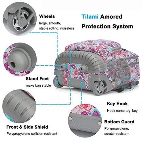 Tilami Rolling Backpack for Kids 19 inch Backpack on Wheels for Boys & Girls - color: Colorful Hearts