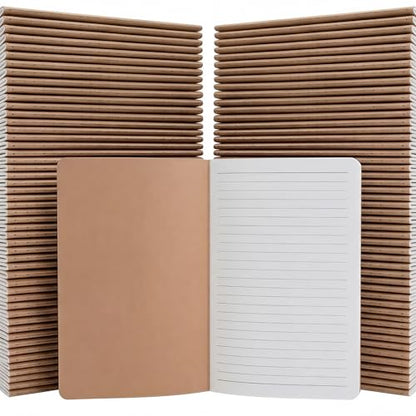 VMK 100 Pack A5 Wide Ruled Lay Flat Notebooks Bulk, Kraft Brown Softcover | 30 Sheets/60 Pages Each, Thread-Sewn Binding, 80gsm Paper, 4 Bundles of 25 for Schools, Programs, and Large Groups - color: Kraft