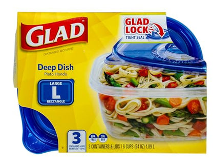Glad GladWare Deep Dish Food Storage Containers with Lids, Large Rectangle BPA Free Plastic for Soups Salads and Meal Prep, Lock Tight Seal, Microwave Dishwasher Safe, 64 Oz, 3 Count - 6 Pack - size: 64 oz - 18 Count, style: Rectangle