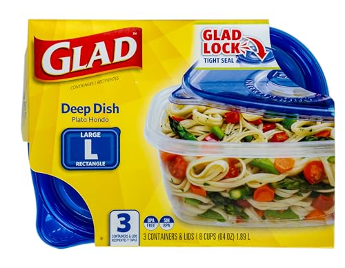 Glad GladWare Deep Dish Food Storage Containers with Lids, Large Rectangle BPA Free Plastic for Soups Salads and Meal Prep, Lock Tight Seal, Microwave Dishwasher Safe, 64 Oz, 3 Count - 6 Pack - size: 64 oz - 18 Count, style: Rectangle