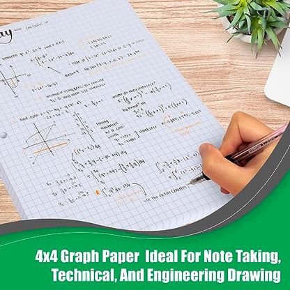 Graph Paper, Filler Paper Loose leaf Graph Paper - 8” x 10.5" - Graph Ruled, 4x4 Quad Ruled Notebook Paper, 3 Hole Punched Loose leaf Papers for 3 Ring Binders - 100 Sheets per Pack (12 Pack)