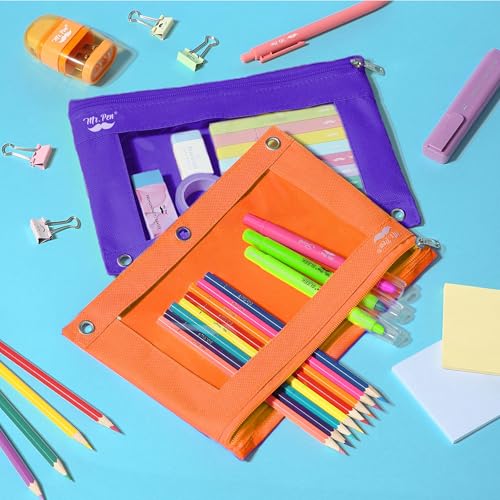 Mr. Pen- Pencil Pouch for 3 Ring Binder, 2 Pack, 10"x6.75", Smooth Zipper | Clear Window, Large Capacity Pencil Case with 3 Reinforced Grommets for School, Office, Supplies Storage | Clear Window, Large Capacity Pencil Case with 3 Reinforced Grommets for