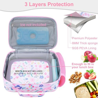 RHCPFOVR Kids Lunch Bag - Insulated Lunch Box for Boys Girls Washable Lunch Bag and Reusable Toddler Leak-proof Lunchbox for School and Daycare - color: Flower Pink