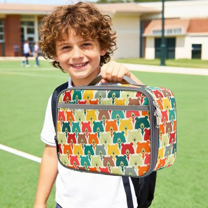 FlowFly Kids Lunch box Insulated Soft Bag Mini Cooler Back to School Thermal Meal Tote Kit for Girls, Boys, Bear - color: Bear