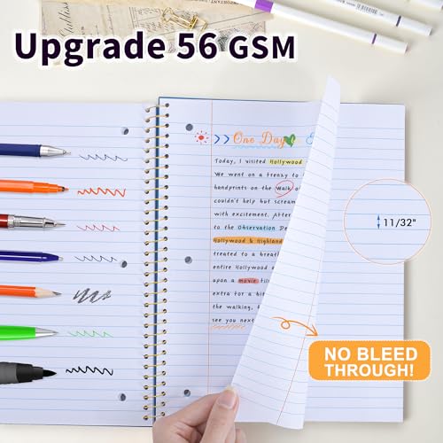 MUAHLIUB Spiral Notebook Wide Ruled Paper 8" x 10 1/2", 1 Subject Spiral Notebook, 3-Hole Punched Perforated Pages Ideal for School, Office, Writing, 95 Sheets Lined Journaling Notebook, Blue - color: Blue