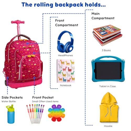 J World Lollipop Kids Rolling Backpack & Lunch Bag Set for Elementary School. Carry-On Suitcase with Wheels, Fox - color: Fox