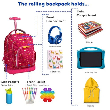 J World Lollipop Kids Rolling Backpack & Lunch Bag Set for Elementary School. Carry-On Suitcase with Wheels, Fox - color: Fox