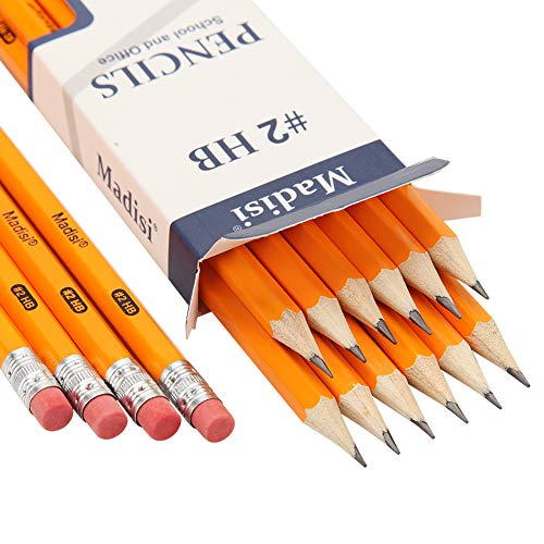 Madisi Wood-Cased #2 HB Pencils Bulk, 192 Count, Pre-sharpened | 16 Packs of 12-Count, Box of Pencil Set, Classroom Supplies, Yellow