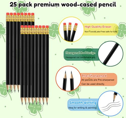 Adhere 25pcs Woodcase Pencils with Eraser Premium Pre-Sharpened Hexagon Graphite 2B pencils ideal for home, office writing including a Free Sharpener(Black・25pcs) - color: Black・25pcs