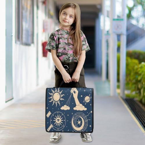 3 Ring Zipper Binder Bohemian Art Sun Moon Binders Bag with Shoulder Strap 500 Sheets Paper Organizer Trapper Keeper Documents Storage File Folder for School Office - color: A2393