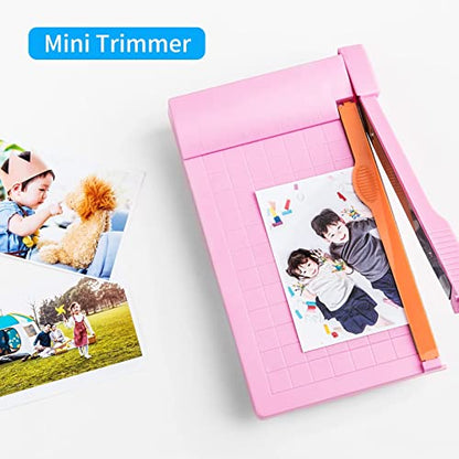 Paper Cutter Mini Paper Trimmer Guillotine Cutter 6 Inch (160mm) Grid Line Panel Scale Paper Cutter for Craft Paper Photo and Cardstock Label Craft Supplies for Office Home School (Pink) - color: Pink