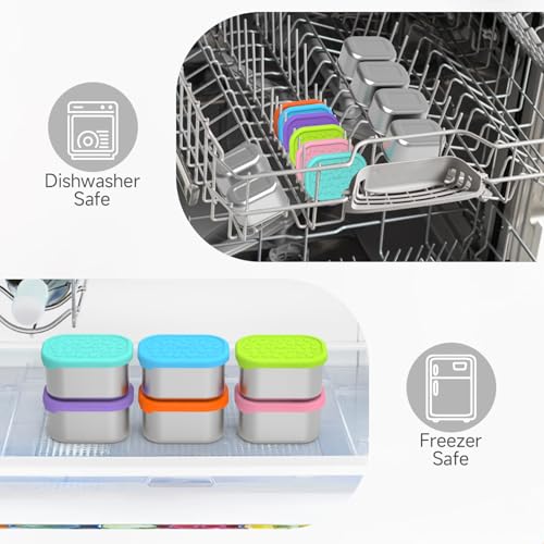 SOPHICO Stainless Steel Snack Containers for Kids, 8 oz Small Food Storage Container 1 Cup with Silicone Lid - Perfect 304 Metal Toddler Lunch Box for Daycare and School, Leak Proof (8oz, 6 Pack) - color: MIX, 6 Pack