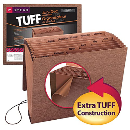 Smead TUFF Expanding File, 12 Pockets, Monthly (Jan.-Dec.), Flap and Cord Closure, Letter Size, Redrope (70388) - size: Letter Size, style: Monthly (Jan-Dec)