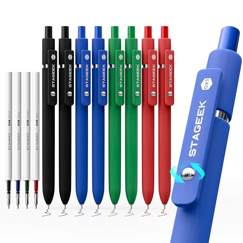 STAGEEK GX3 Colorful Gel Pens, 8 Pcs Colored Pens Fine Point Smooth Writing Pens, 0.7mm Quick Dry Retractable Multi Colored Pens for Journaling,Office,Note Taking, School Supplies, Gifts for Women Men - color: Black Green Blue Red