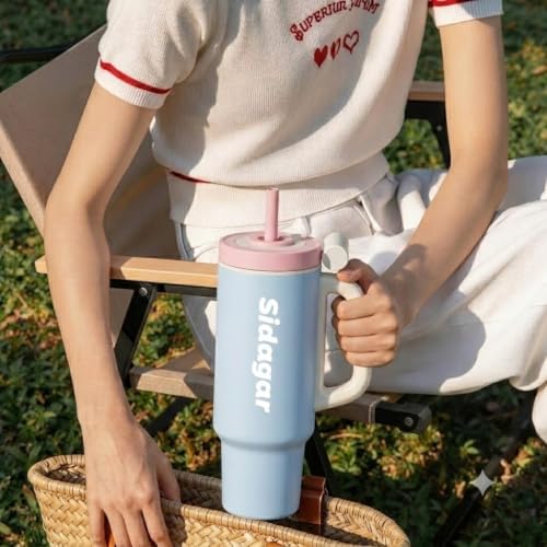 36oz Insulated Tumbler with Handle, Stainless Steel Water Bottle, Leak-Resistant Travel Coffee Mug with Push Button Lid, Cup Holder Friendly for Tea & Daily Use, Blue - color: Sea Salt Breeze