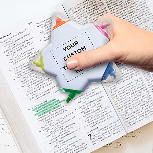 DISCOUNT PROMOS Custom Highlighters Set of 10/50/100, Personalized Bulk Pack Durable Chisel Tip Textbook Highlighters Handy and Easy to Store - Star - color: White - Star