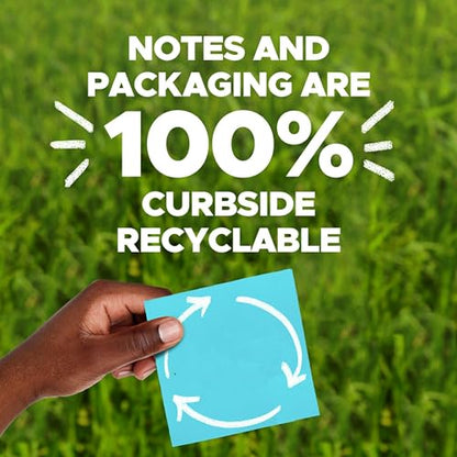 Post-it 100% Recycled Super Sticky Notes, 3 x 3 in, Oasis, 24 Pads | School Supplies and Office Products, 2X the Sticking Power - size: 3" x 3", style: 18 Pads