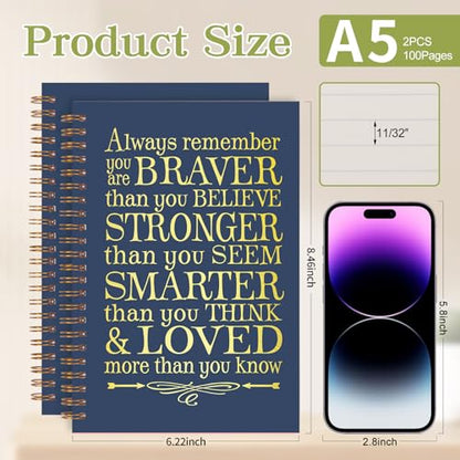 2Pcs Spiral Journal Notebook for Women Men, A5 Motivational Journal with 100 Pages, College Ruled Hardcover Notebook for Office School Home, Inspirational Gifts Encouragement Gifts - color: Blue