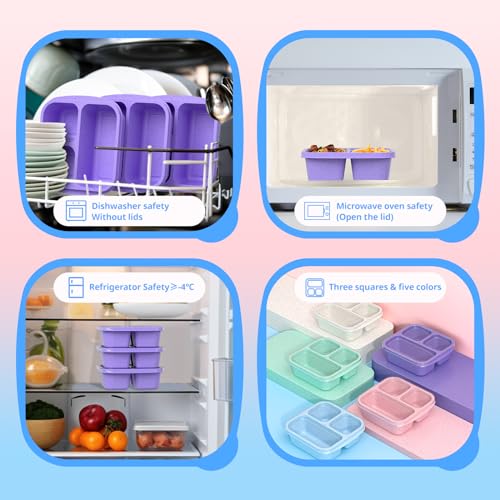 Snack Boxes (3 Pack) - Stackable Bento Boxes with 3 Compartments, Meal Prep Containers Reusable, Lightweight Lunch Containers for Kids and Adults, BPA Free (Purple) - color: Purple