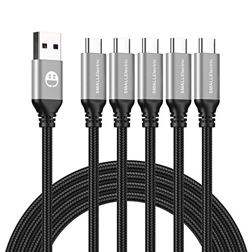 SMALLElectric USB to USB C Cable 3FT 5 Pack, Type C Fast Charger Cord | 3A braided USB A to C charging cords for iPhone 17 16 15, car, office, Samsung Galaxy, LG and Type C devices.(Silver) - color: Silver, size: 3foot
