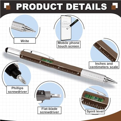 Zhanmai 8 Pcs 6 in 1 Multitool Pen Bulk Gift for Men Multi Tool Pen with Ruler Level Screwdriver Stylus Cool 20 Ink Refill Tool Gadget Birthday Christmas Stocking Stuffers (Black White Gray Brown) - color: Black, White, Gray, Brown
