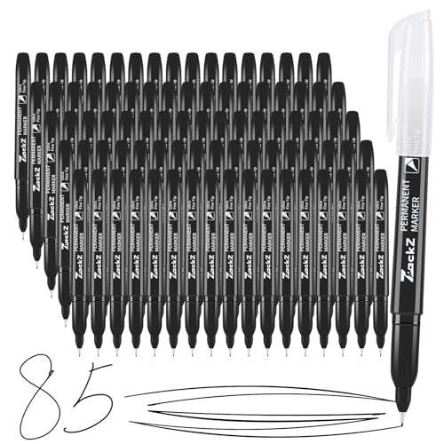 ZackZ Ultra Fine Point Permanent Black Marker, 0.4 mm Tip, 85 pack, Waterproof & Fade-Proof Ink, Quick Drying, Writing on Paper, Plastic, Metal, Glass - size: 1 Count (Pack of 85)