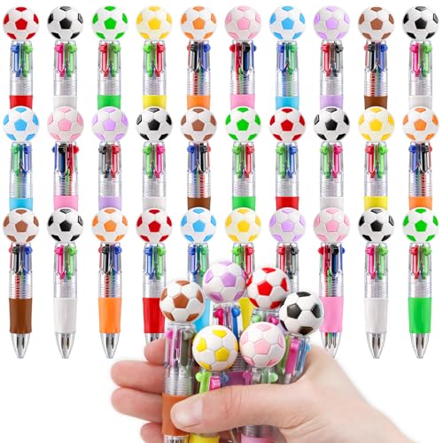 CZWZ 30Pcs Mini Multicolor Pens in One 4-in-1 Cute Pens Bulk, Ballpoint Pen for Birthdays and Parties, Fun Gifts Assorted Ink Kawaii Pen(Soccer) - style: 30Pcs-Soccer