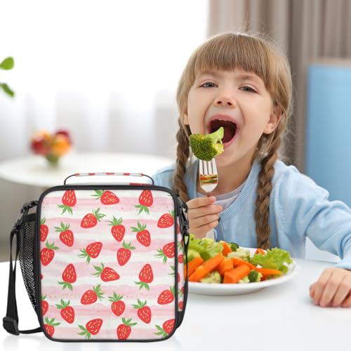 Pardick Fruit Strawberry Insulated Lunch Bag Girls,Kids Thermal Meal Cute Pink Stripe Reusable Lunch Box Children Waterproof Back to School Picnic - color: Strawberry