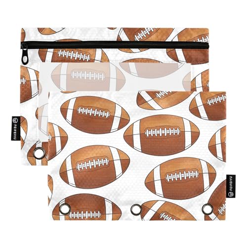 American Football Pencil Pouches for 3 Ring Binder, Zipper Binder Pencil Case, 2 Pack Clear Window Case Bag for Office Organizers - color: American Football