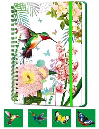 A5 Small Spiral Notebook, 5.7x8.5 Inch 160 Line Page Hardback Small Notepad | Floral Spiral Bound Notebook Journals Wide College Ruled for Work Writing Note Taking Meeting School Gifts | Style-A - color: green bird
