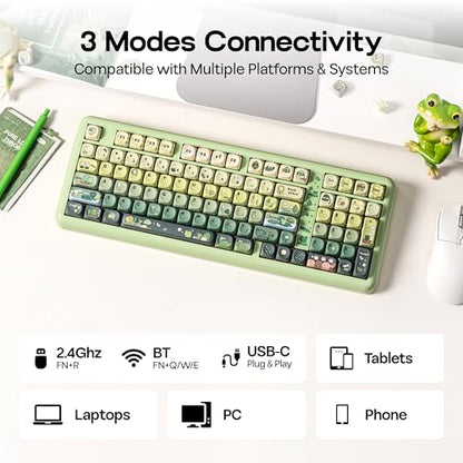 KiiBoom Phantom98 Lite 96% Wireless Mechanical Gaming Keyboard, VIA Programmable, Creamy Keyboard with Gasket, 8000mAh Battery, Hot Swap, RGB Backlits, NKRO for Win/Mac (Green, Mochi Switch) - color: Green, size: Mochi Switch