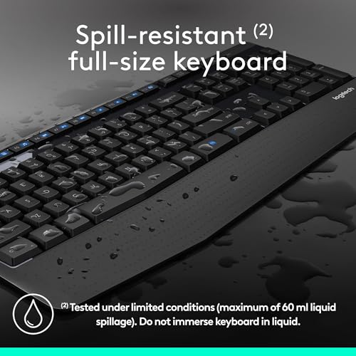 Logitech MK345 Full Size Wireless Keyboard and Mouse Combo - Black | Full size keyboard with integrated palm rest, compact right handed mouse, connect via single included USB-A Nano Receiver - size: 1 Pack, style: Combo