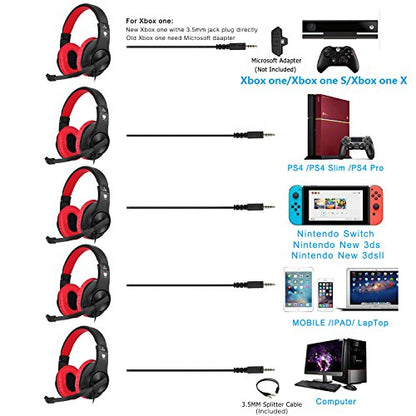 BlueFire Kids Headphones for Online School, Children, Teens, Boys, Girls, 3.5mm Stereo Over-Ear Gaming Headphone with Microphone and Volume Control for PS4, PS5, New Xbox One (Red) - color: Red