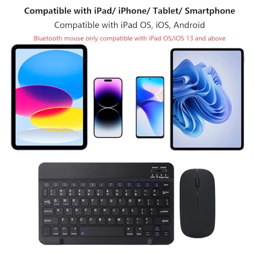 Rechargeable Bluetooth Keyboard and Mouse Combo for iPad, Ultra-Slim Portable Wireless Mouse Keyboard for iPad Pro Air Mini iPhone Samsung Tablet Cell Phone Android, iPadOS/iOS 13 and Above (Black) - color: Black