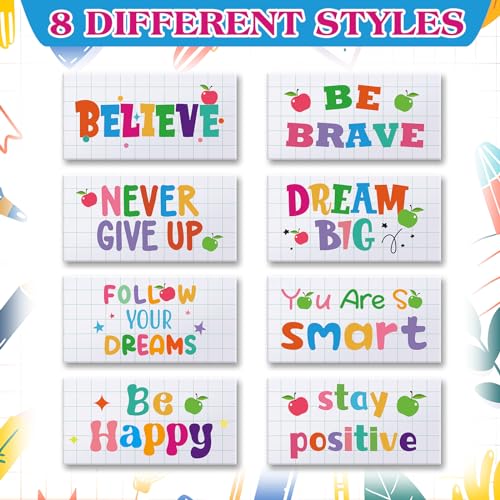 Dunzoom 100 Pcs Back to School Inspirational Pencil Erasers Bulk for Kids Fun Motivational Eraser School Office Supplies for Students Classroom Office Teacher Artists(Lovely) - style: Lovely