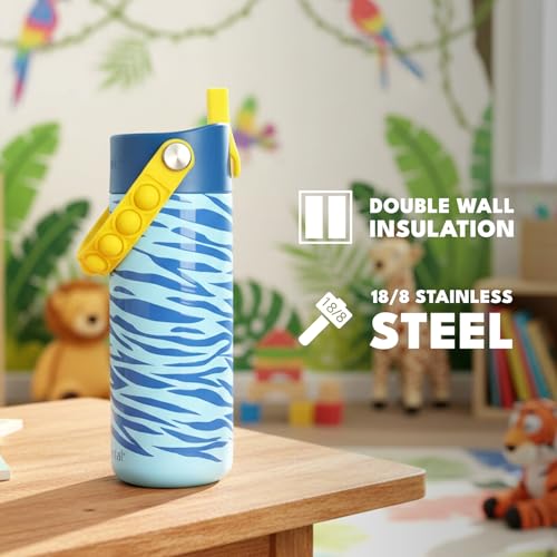 Elemental Insulated Kids Water Bottle, Stainless Steel Water Bottle with Straw Lid & Pop-It Handle, Leak-Proof Water Bottles for School, Boys or Girls, Travelling and Sports, 18oz - Spirit Tiger - color: Spirit Tiger