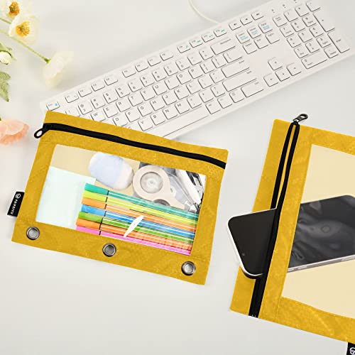 Binder Pouches,Mustard Yellow Pencil Pouch for 3 Ring Binder 2 Pack Clear Pencil Bag with Zipper for Office School Supplies - color: Mustard Yellow