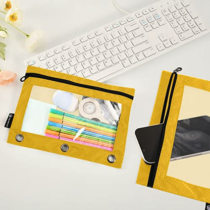 Binder Pouches,Mustard Yellow Pencil Pouch for 3 Ring Binder 2 Pack Clear Pencil Bag with Zipper for Office School Supplies - color: Mustard Yellow
