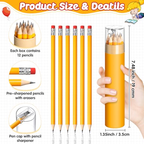 24 Pack Presharpened Pencils Bulk in Tube with Sharpener and Eraser, #2 HB Yellow Wood-cased Pencils Gift for Christmas Holiday Supplies Prize Party Favor