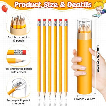 24 Pack Presharpened Pencils Bulk in Tube with Sharpener and Eraser, #2 HB Yellow Wood-cased Pencils Gift for Christmas Holiday Supplies Prize Party Favor