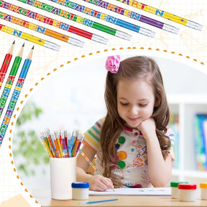 AmazingSpark 24 Pack Kindergarten Pencils for Kids Cute Pencils and Erasers for Back to School Supplies List for I'm Going to Kindergarten Spring Semester Year 2026 First Day of Classroom Reward Gift
