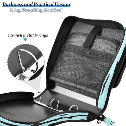 3 Ring Zipper Binder With Shoulder Strap Documents Storage Organizer Animal Dog - color: White Shark Pattern