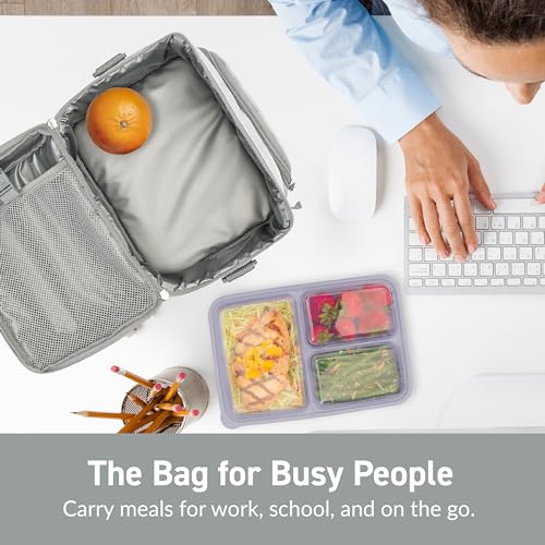 Bentgo Deluxe Lunch Bag - Durable and Insulated Lunch Tote with Zippered Outer Pocket, Internal Mesh Pocket, Padded & Adjustable Straps, & 2-Way Zippers - Fits Most Lunch Boxes (White Marble) - color: White Marble