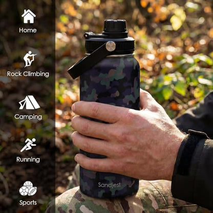Camouflage Insulated Stainless Steel Water Bottle 32oz, Vacuum Chug Lid Travel Tumbler for Men Friends Dads Grandpa, Birthday Christmas Fathers Day - color: Camouflage 2